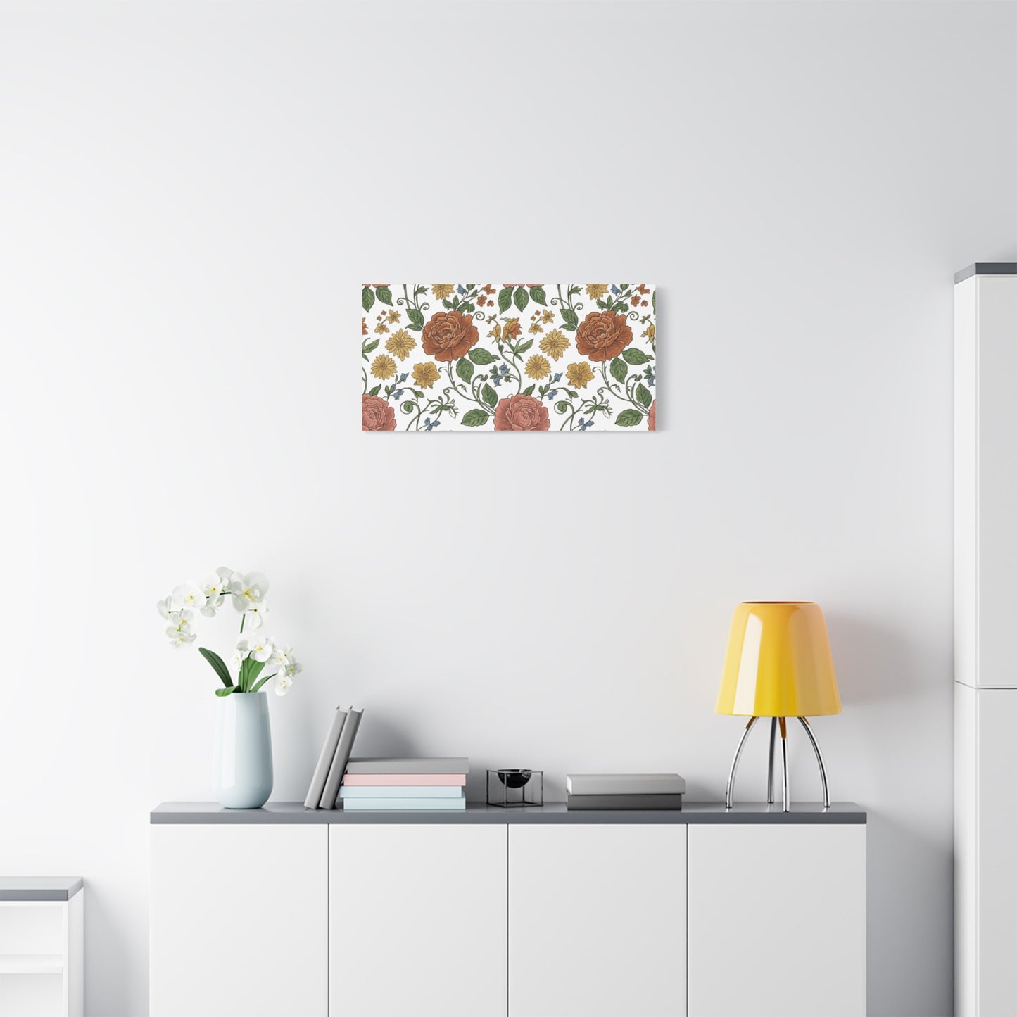 Rustic Floral Pattern Canvas | Folk Repeat Cottage Floral Print