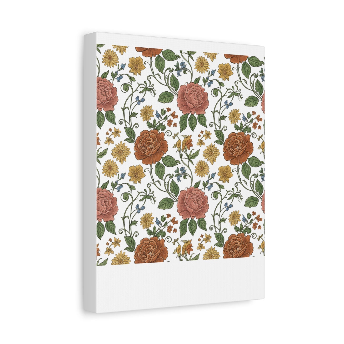 Rustic Floral Pattern Canvas | Folk Repeat Cottage Floral Print