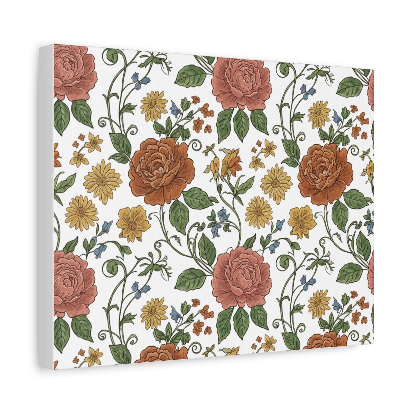 Rustic Floral Pattern Canvas | Folk Repeat Cottage Floral Print