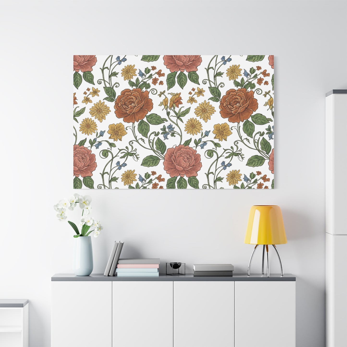 Rustic Floral Pattern Canvas | Folk Repeat Cottage Floral Print