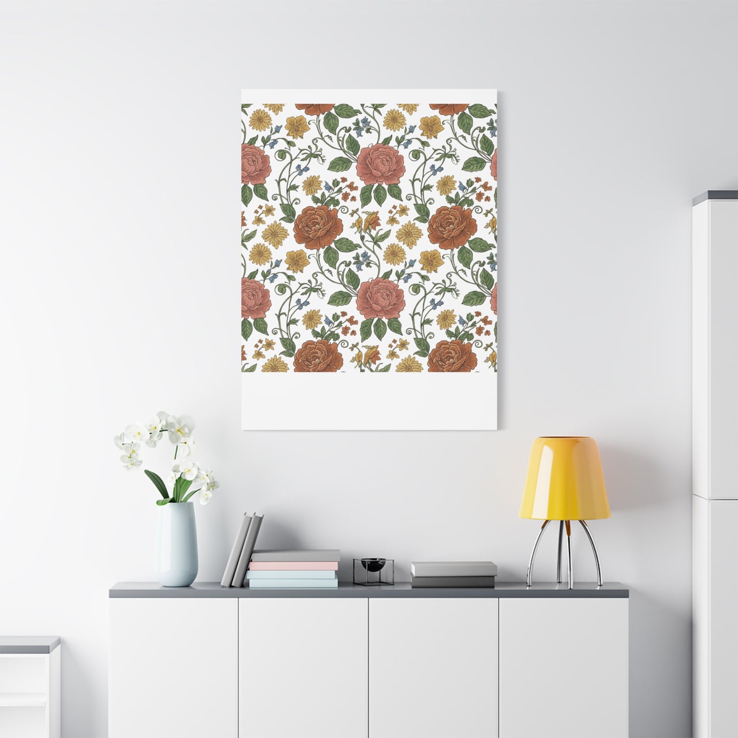 Rustic Floral Pattern Canvas | Folk Repeat Cottage Floral Print