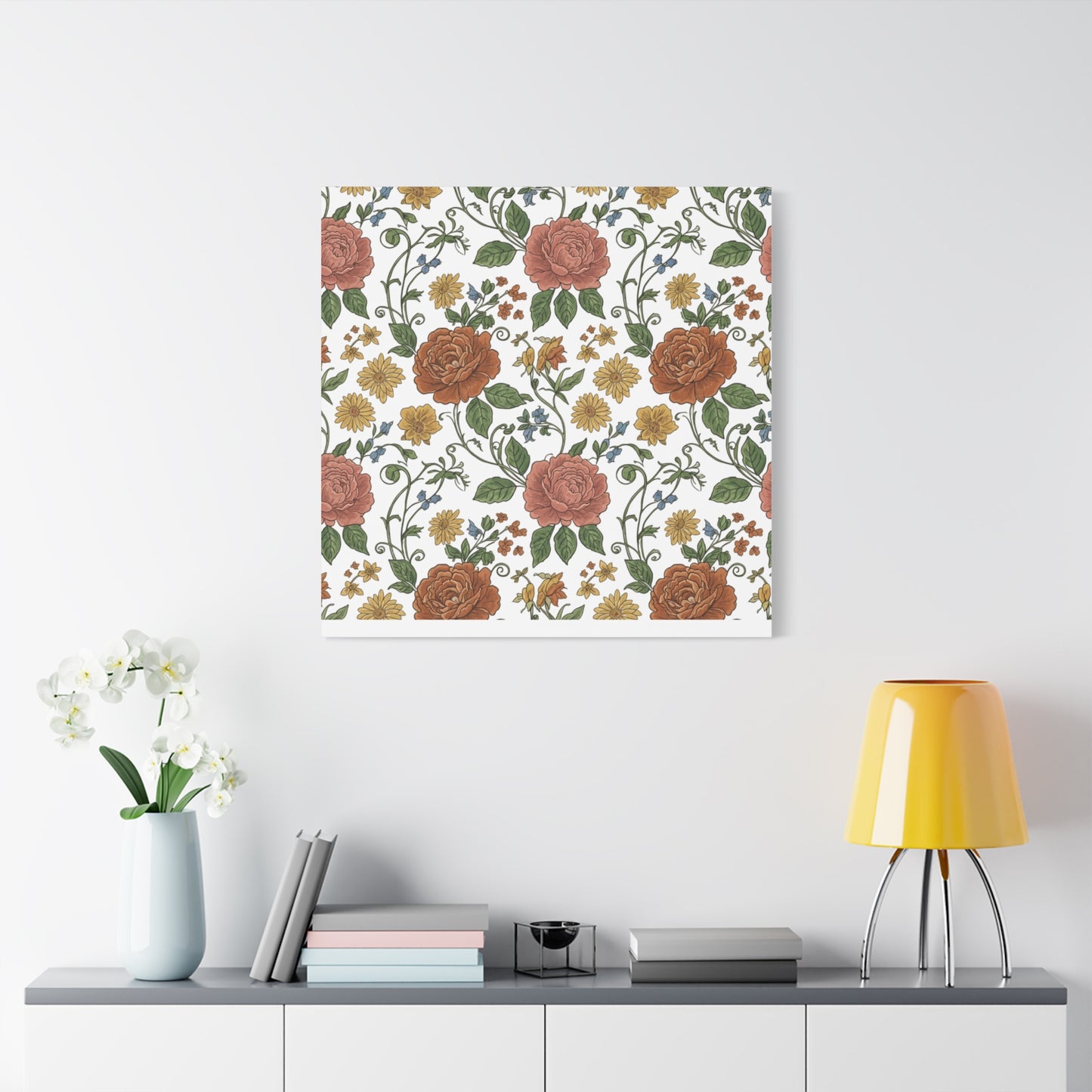 Rustic Floral Pattern Canvas | Folk Repeat Cottage Floral Print