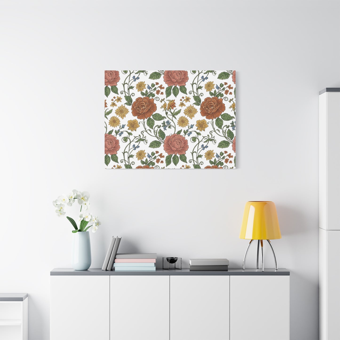 Rustic Floral Pattern Canvas | Folk Repeat Cottage Floral Print