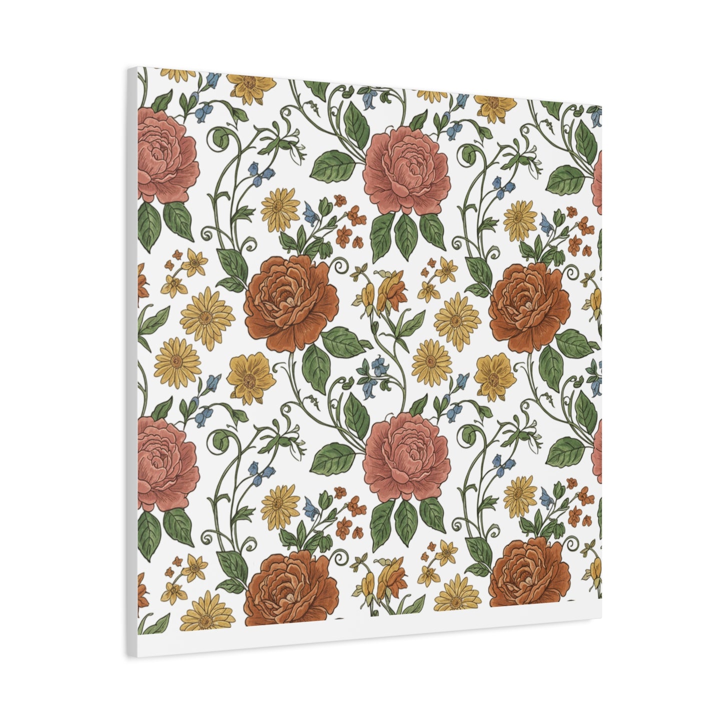 Rustic Floral Pattern Canvas | Folk Repeat Cottage Floral Print