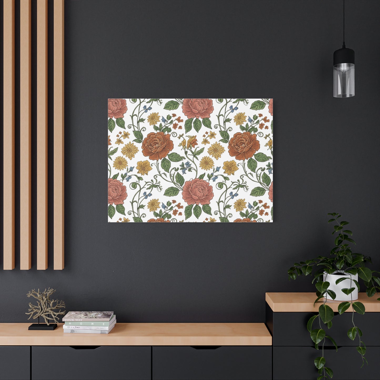 Rustic Floral Pattern Canvas | Folk Repeat Cottage Floral Print