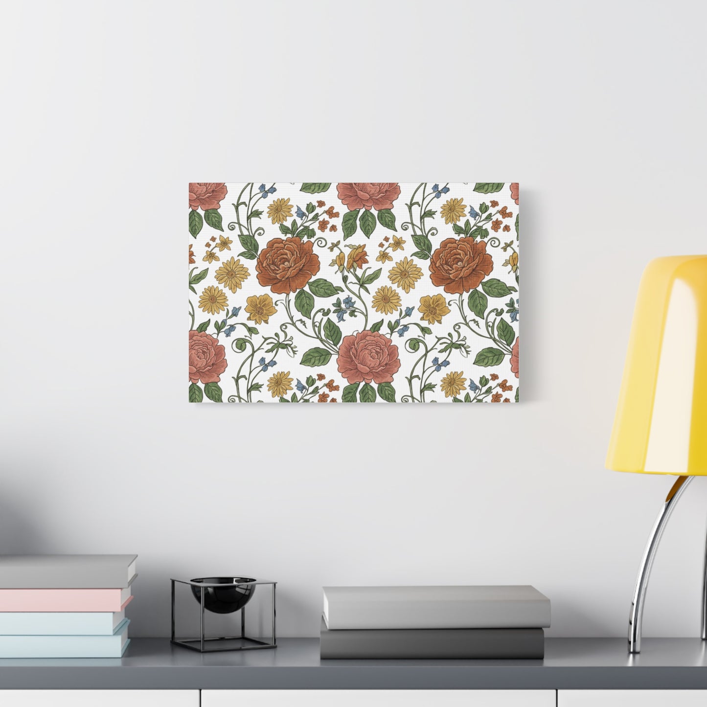 Rustic Floral Pattern Canvas | Folk Repeat Cottage Floral Print