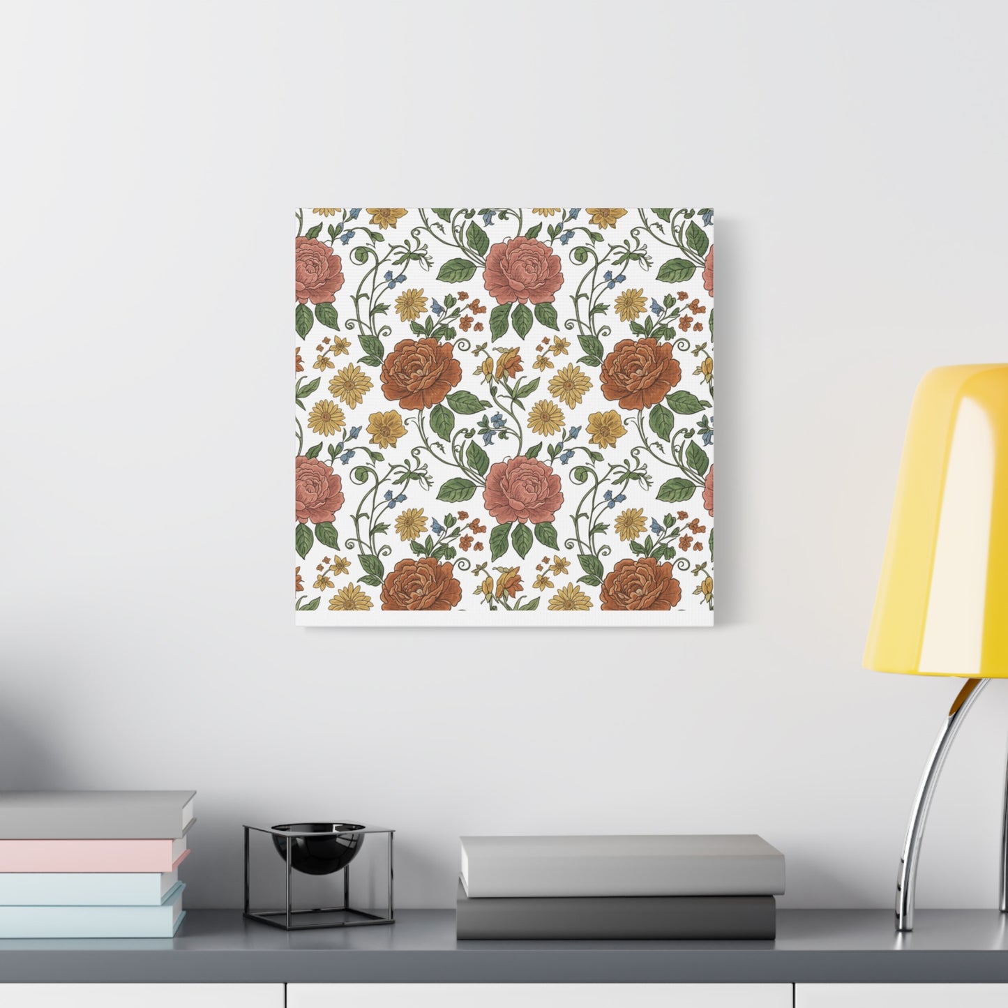Rustic Floral Pattern Canvas | Folk Repeat Cottage Floral Print