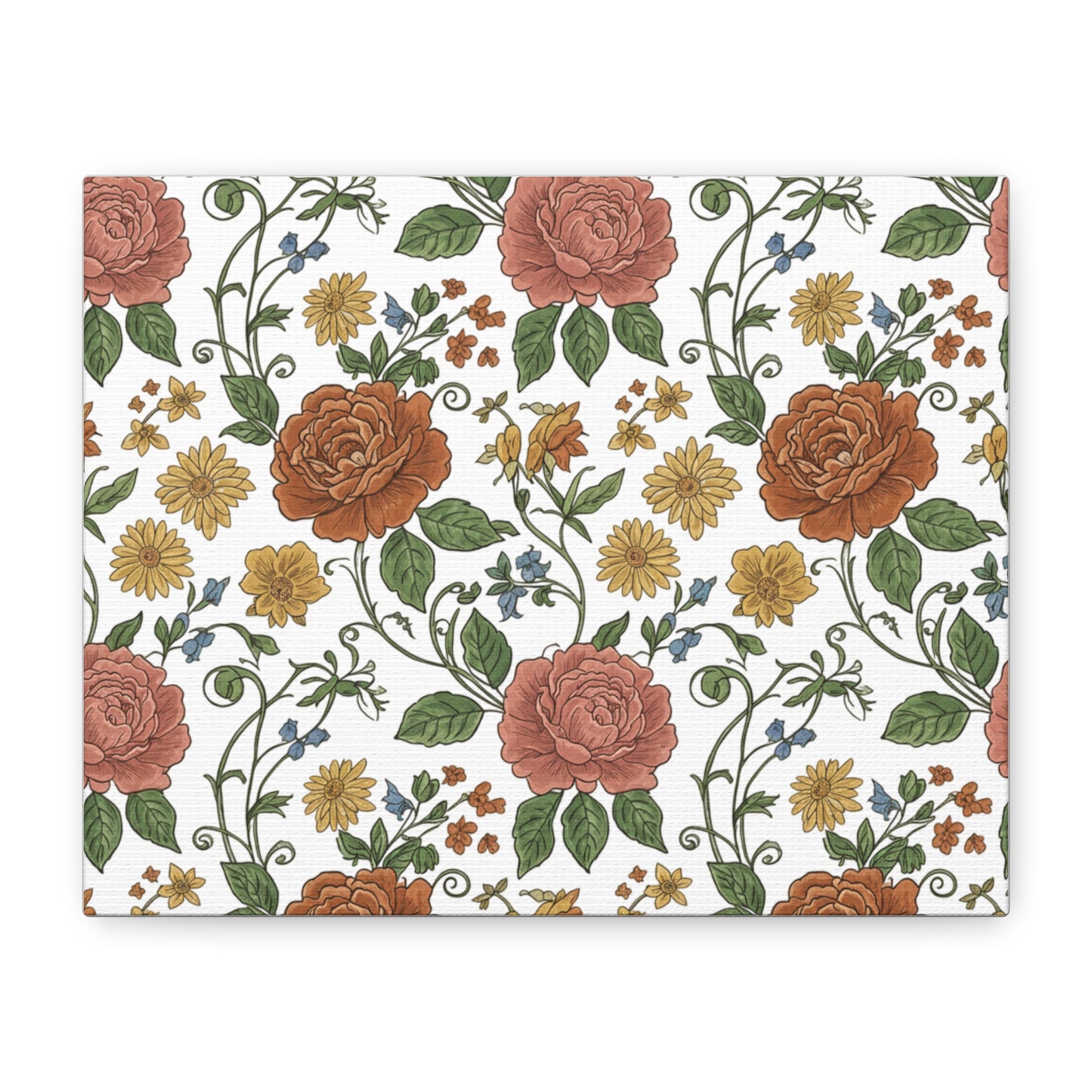 Rustic Floral Pattern Canvas | Folk Repeat Cottage Floral Print
