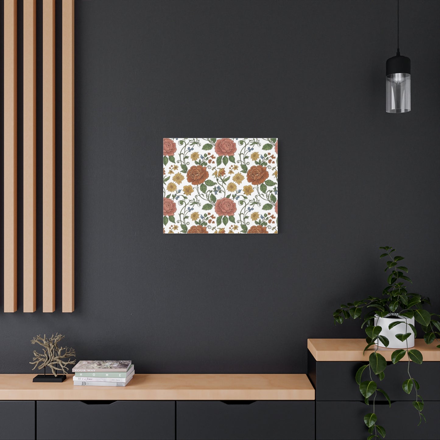 Rustic Floral Pattern Canvas | Folk Repeat Cottage Floral Print