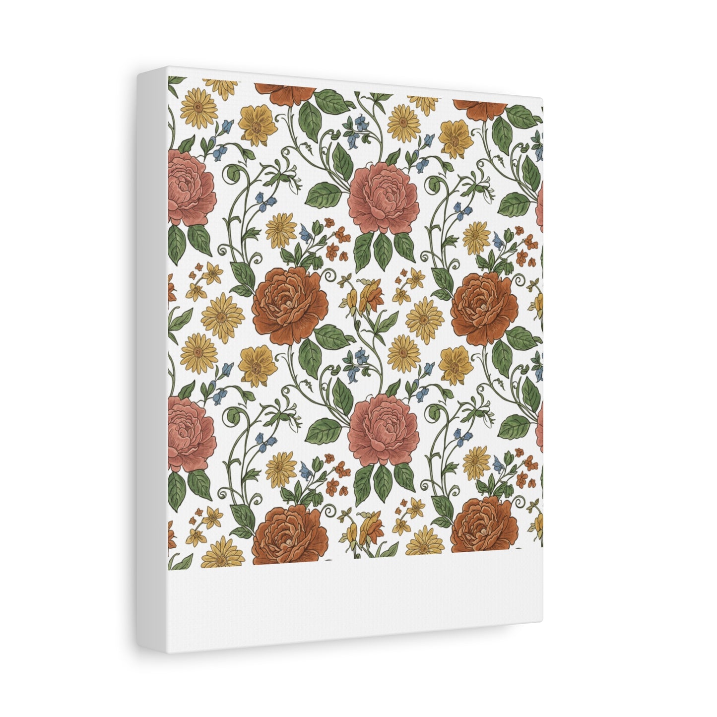 Rustic Floral Pattern Canvas | Folk Repeat Cottage Floral Print