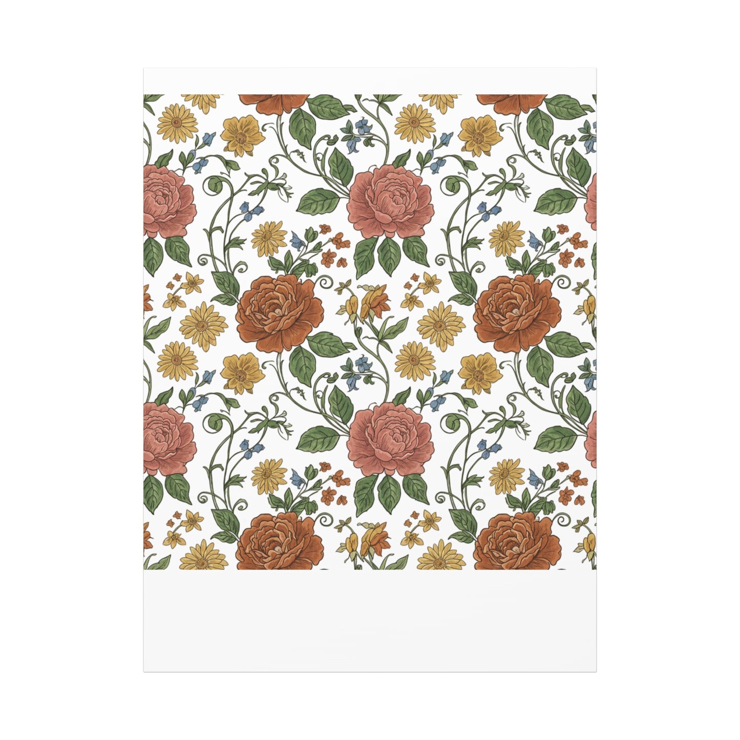 Rustic Floral Pattern Canvas | Folk Repeat Cottage Floral Print