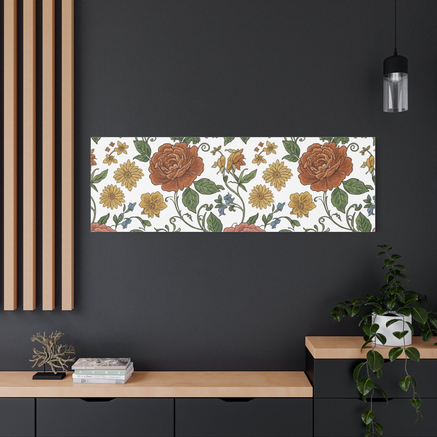 Rustic Floral Pattern Canvas | Folk Repeat Cottage Floral Print