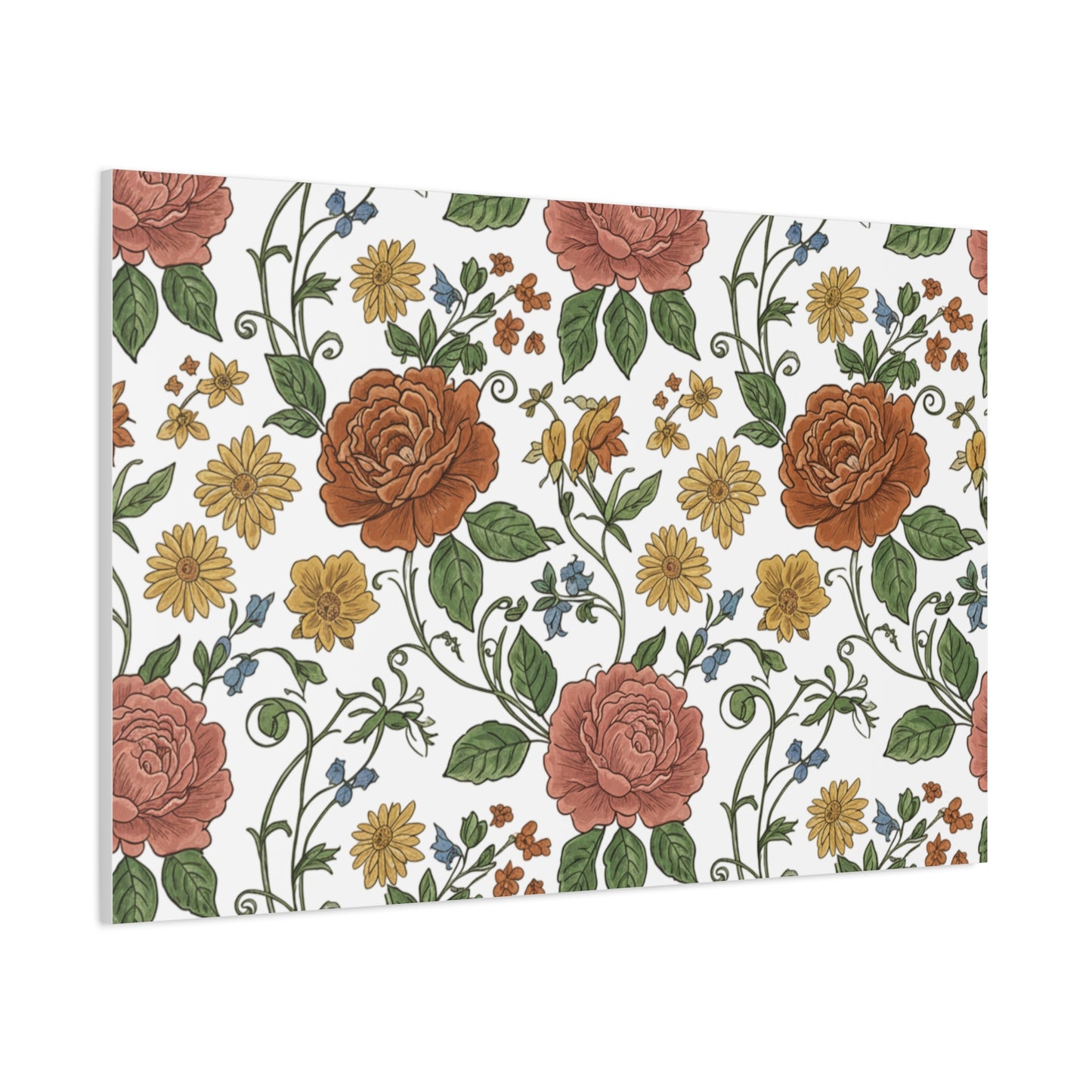 Rustic Floral Pattern Canvas | Folk Repeat Cottage Floral Print