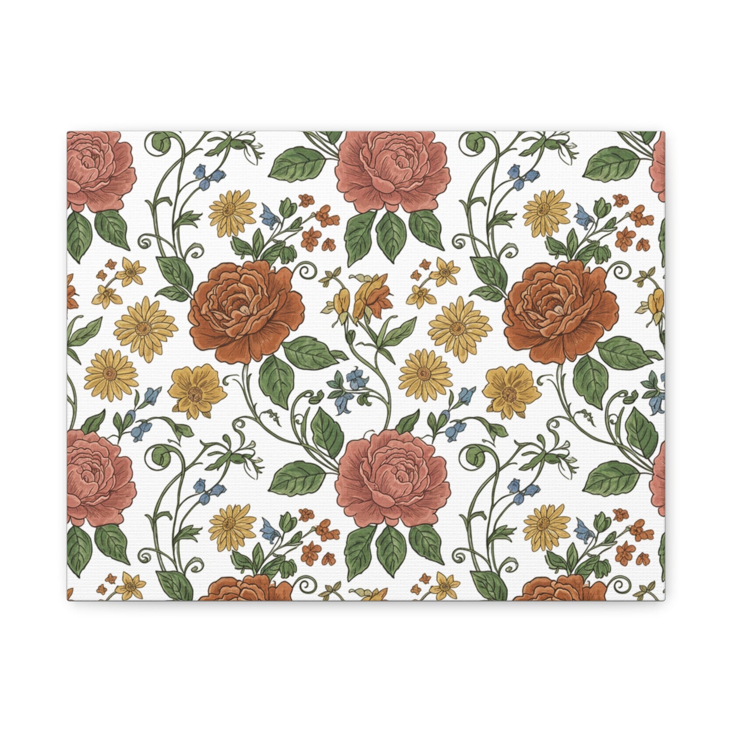 Rustic Floral Pattern Canvas | Folk Repeat Cottage Floral Print