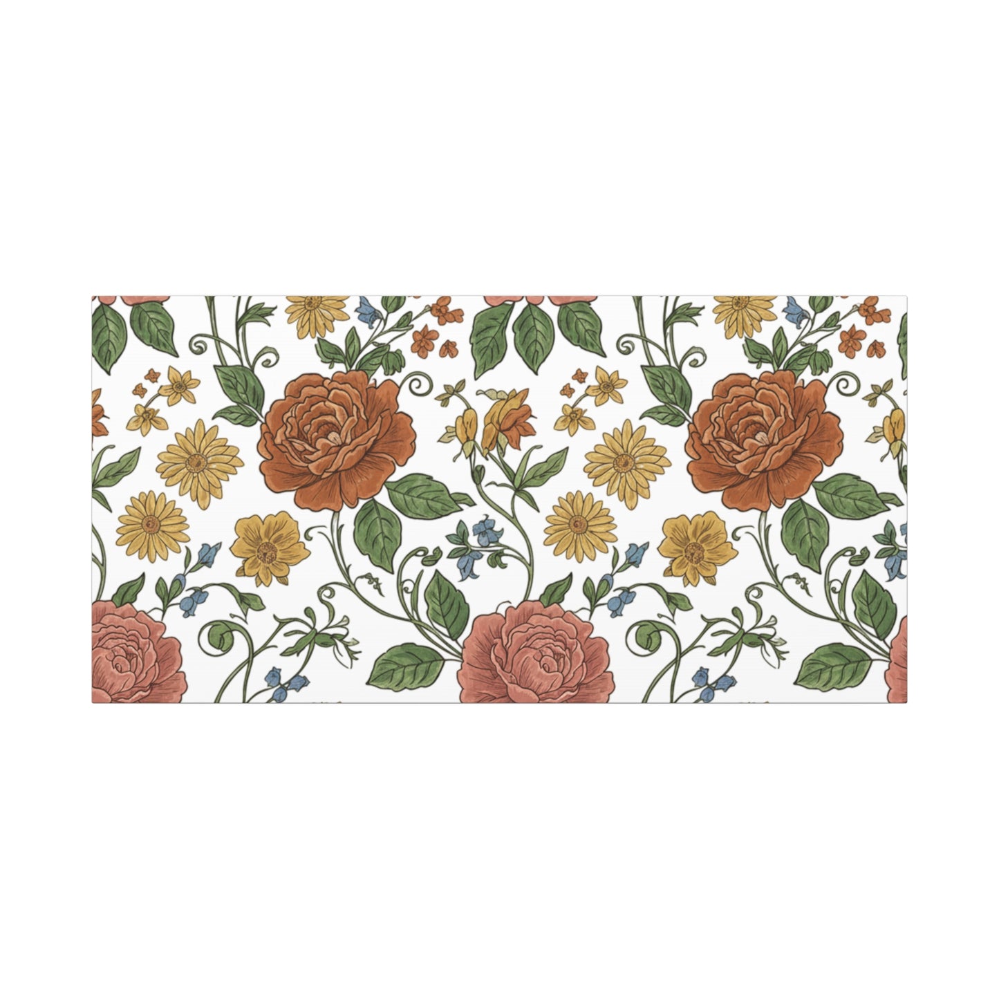 Rustic Floral Pattern Canvas | Folk Repeat Cottage Floral Print