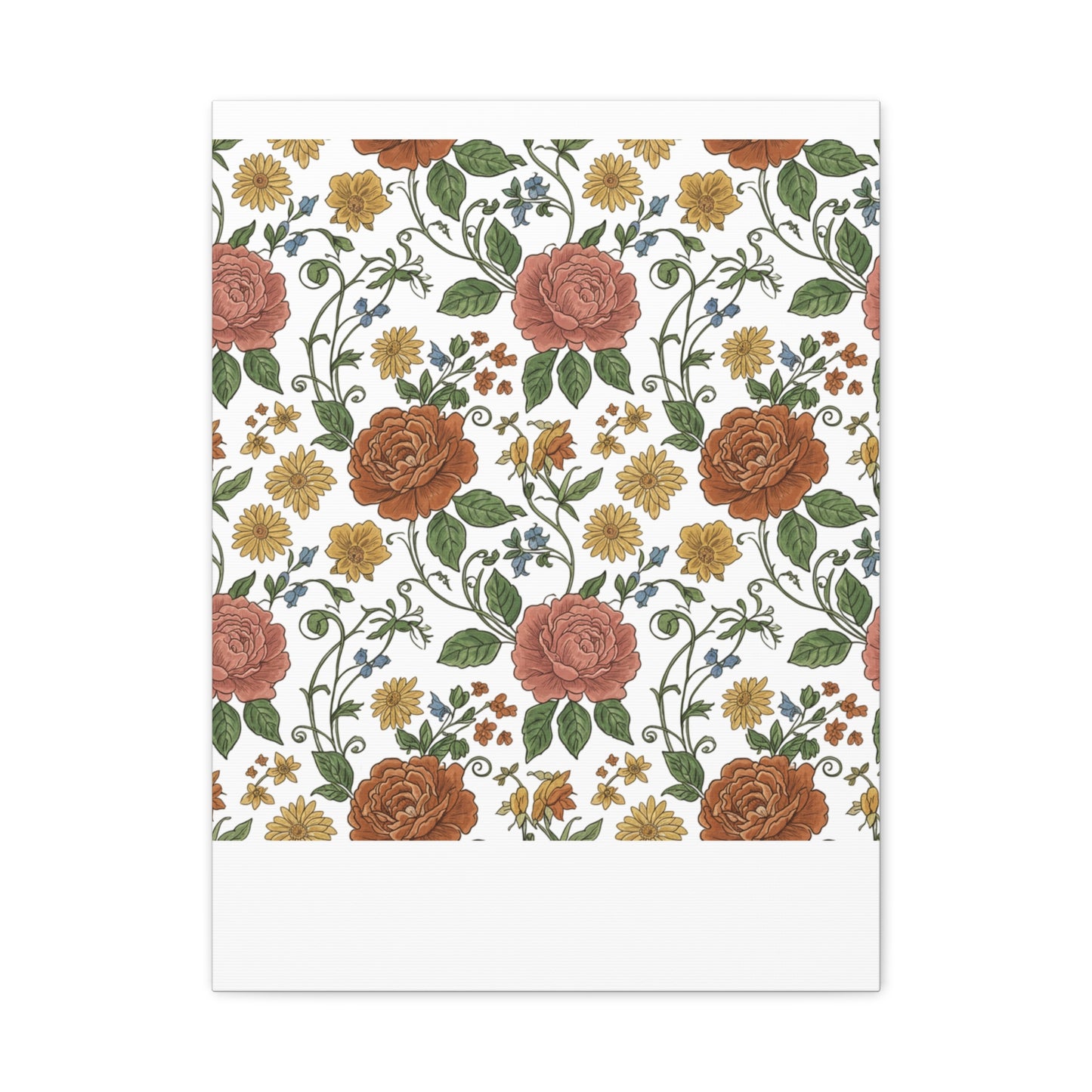 Rustic Floral Pattern Canvas | Folk Repeat Cottage Floral Print