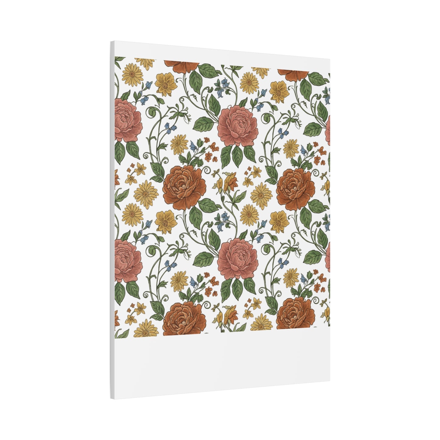 Rustic Floral Pattern Canvas | Folk Repeat Cottage Floral Print