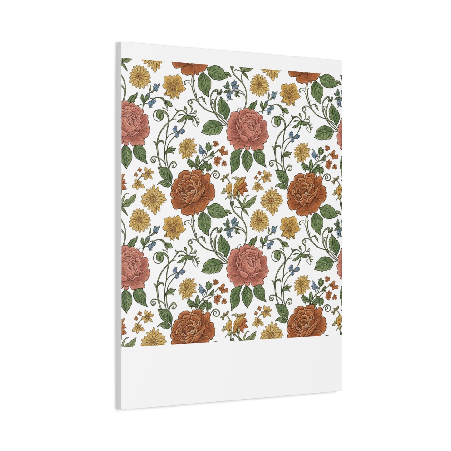 Rustic Floral Pattern Canvas | Folk Repeat Cottage Floral Print
