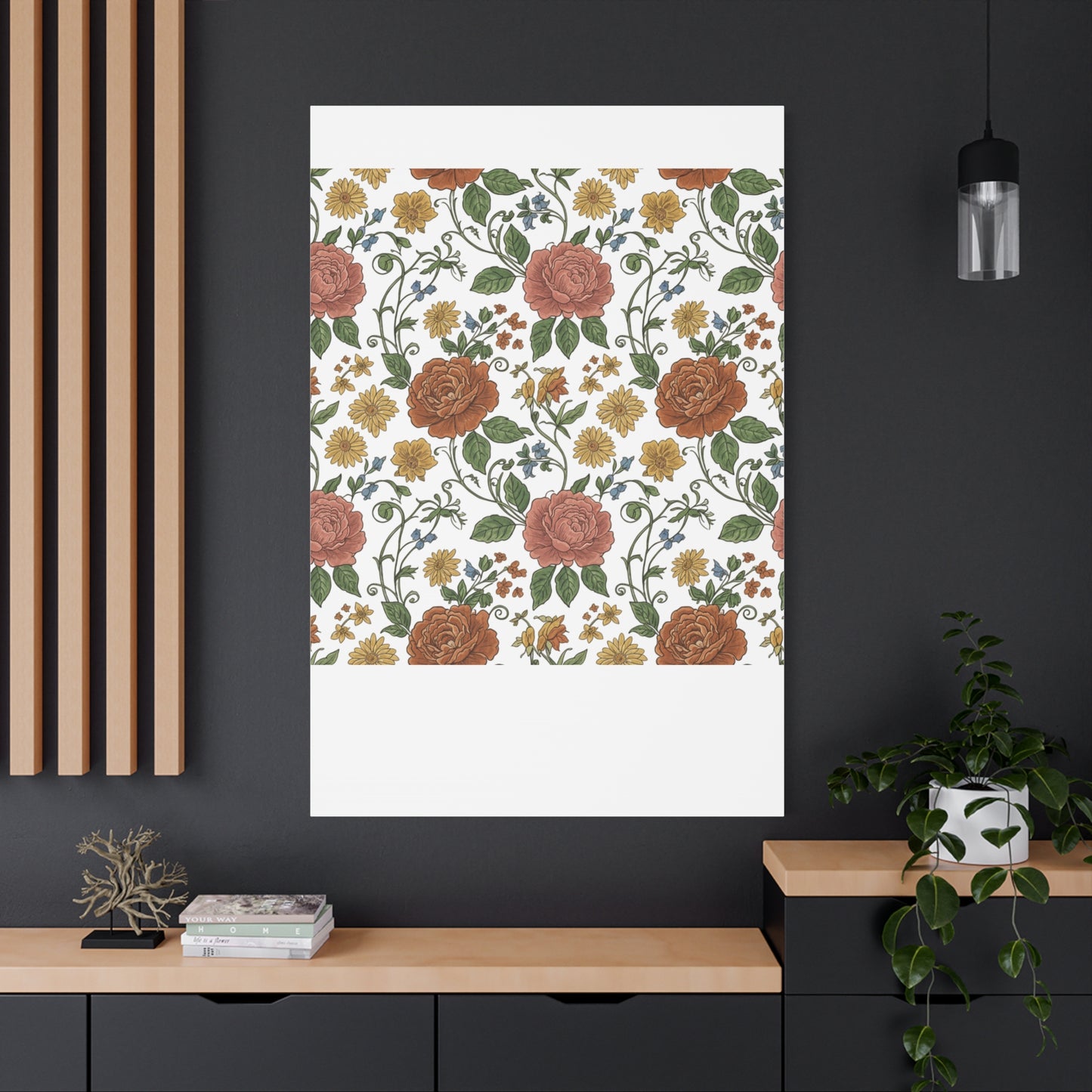 Rustic Floral Pattern Canvas | Folk Repeat Cottage Floral Print