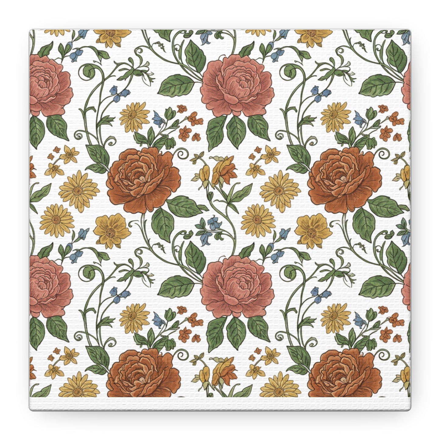 Rustic Floral Pattern Canvas | Folk Repeat Cottage Floral Print
