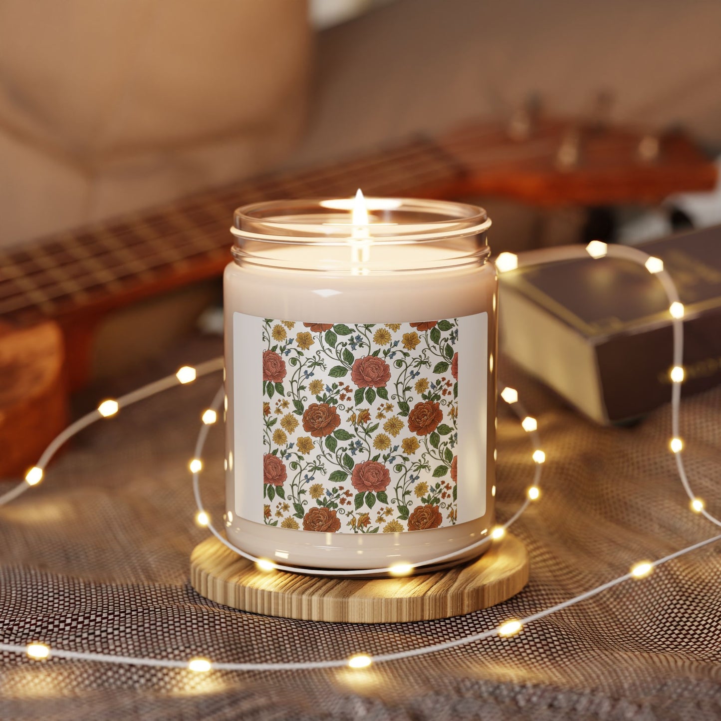 Rustic Floral Repeat Candle, Cottage Floral Pattern | Vintage Wallpaper Soy Candle