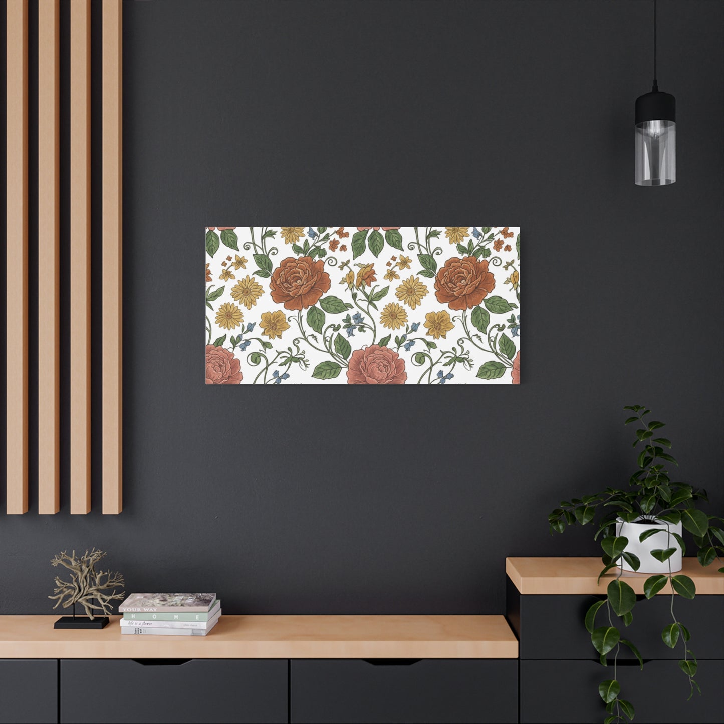 Rustic Floral Pattern Canvas | Folk Repeat Cottage Floral Print