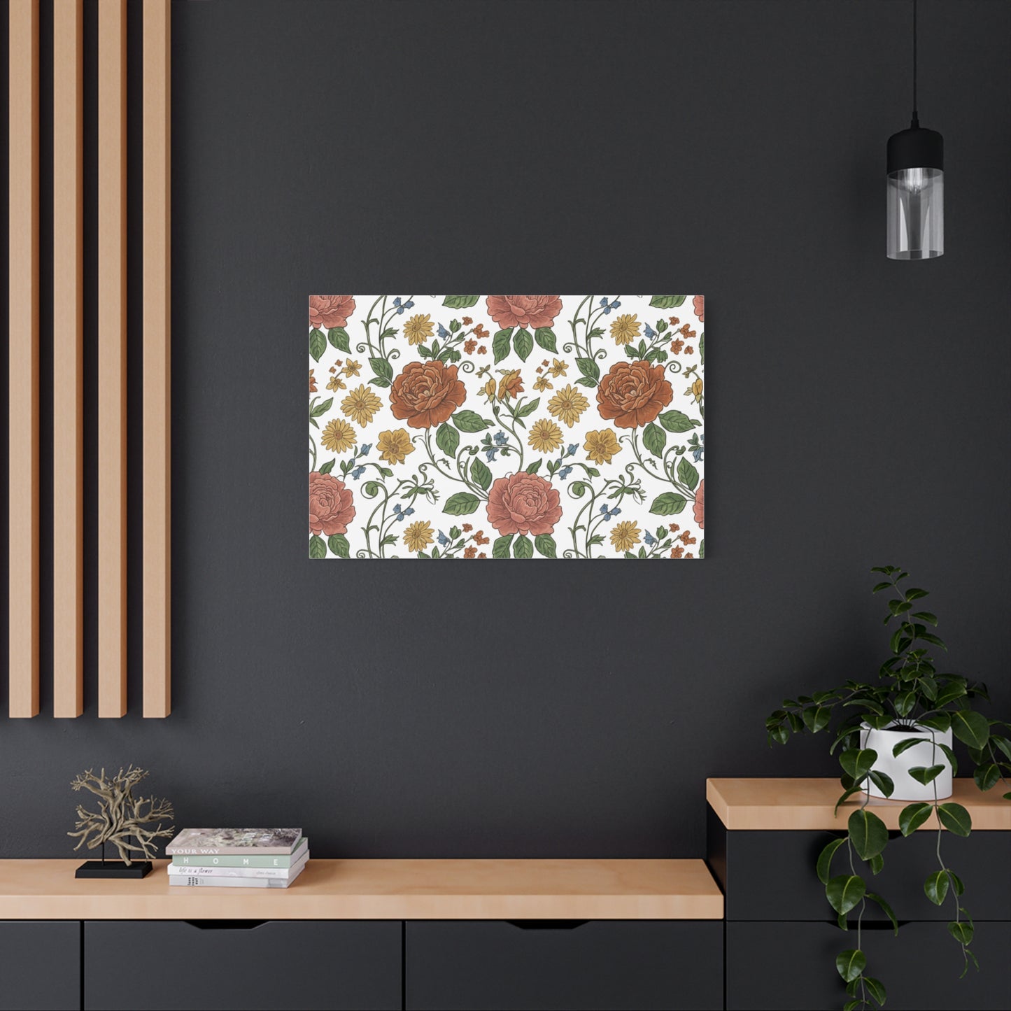 Rustic Floral Pattern Canvas | Folk Repeat Cottage Floral Print