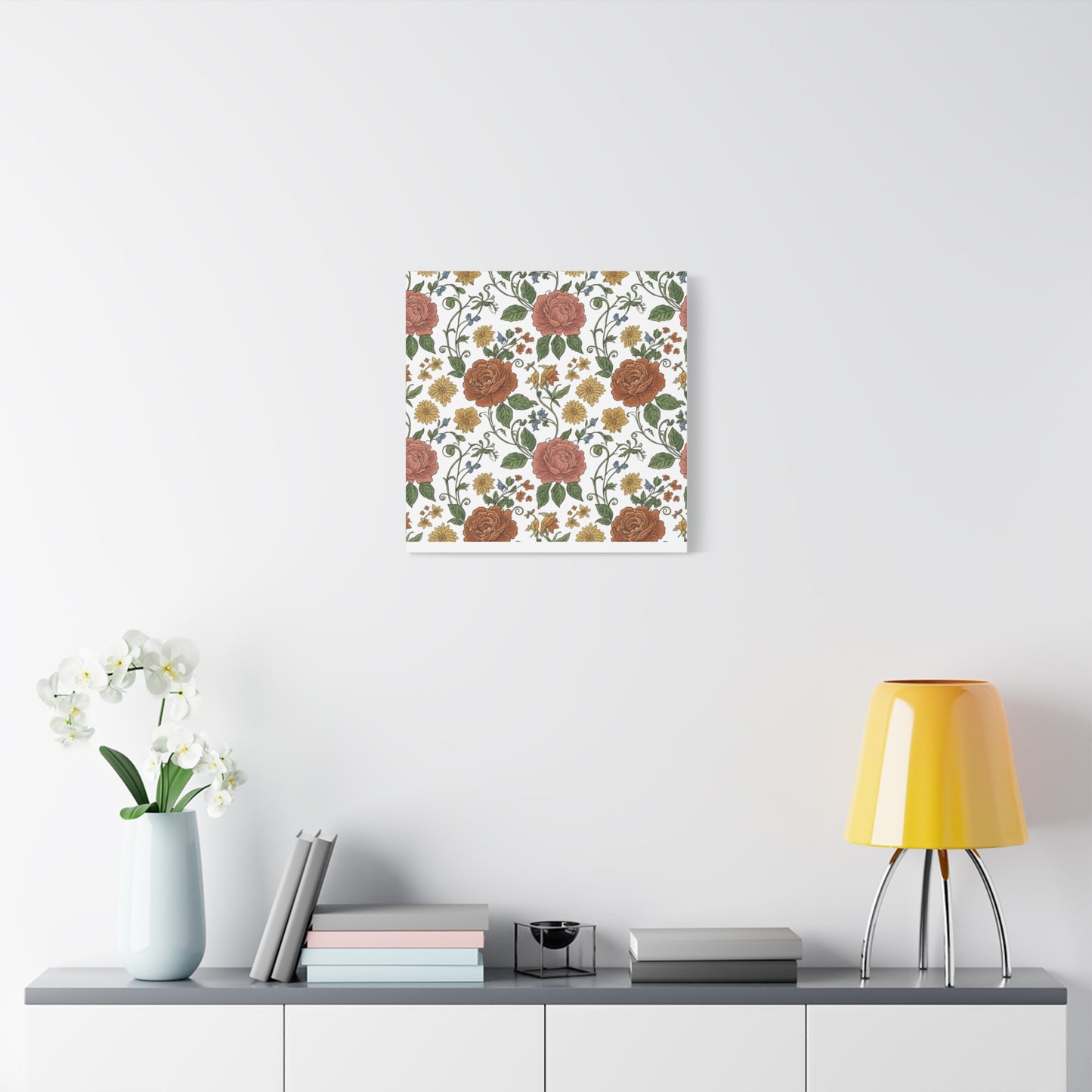 Rustic Floral Pattern Canvas | Folk Repeat Cottage Floral Print
