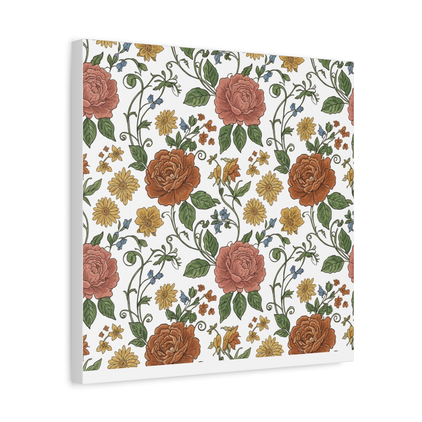 Rustic Floral Pattern Canvas | Folk Repeat Cottage Floral Print