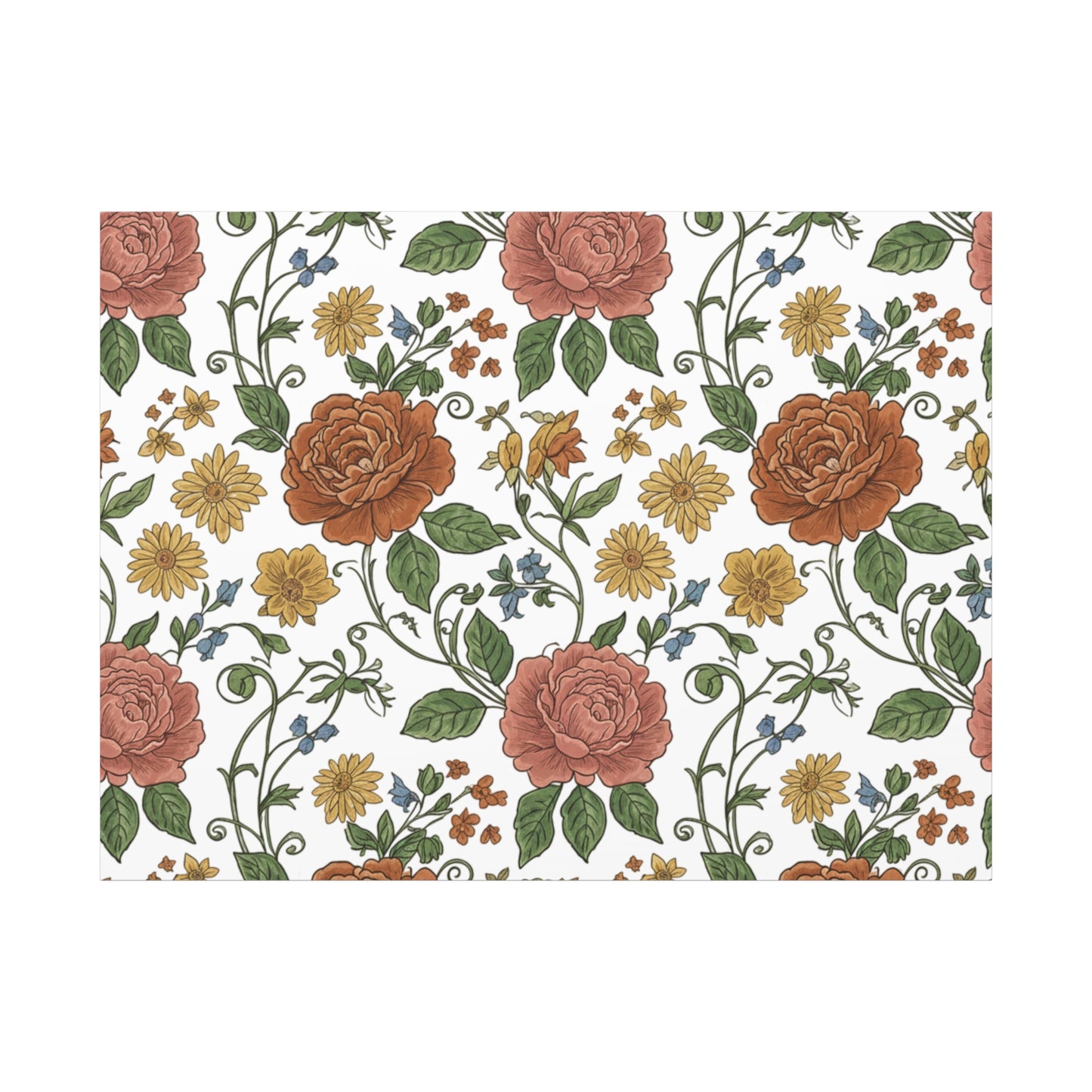 Rustic Floral Pattern Canvas | Folk Repeat Cottage Floral Print