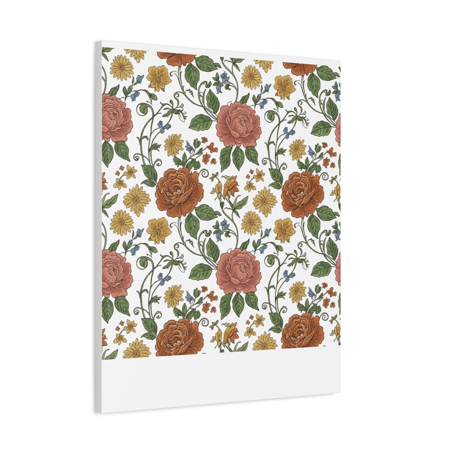Rustic Floral Pattern Canvas | Folk Repeat Cottage Floral Print