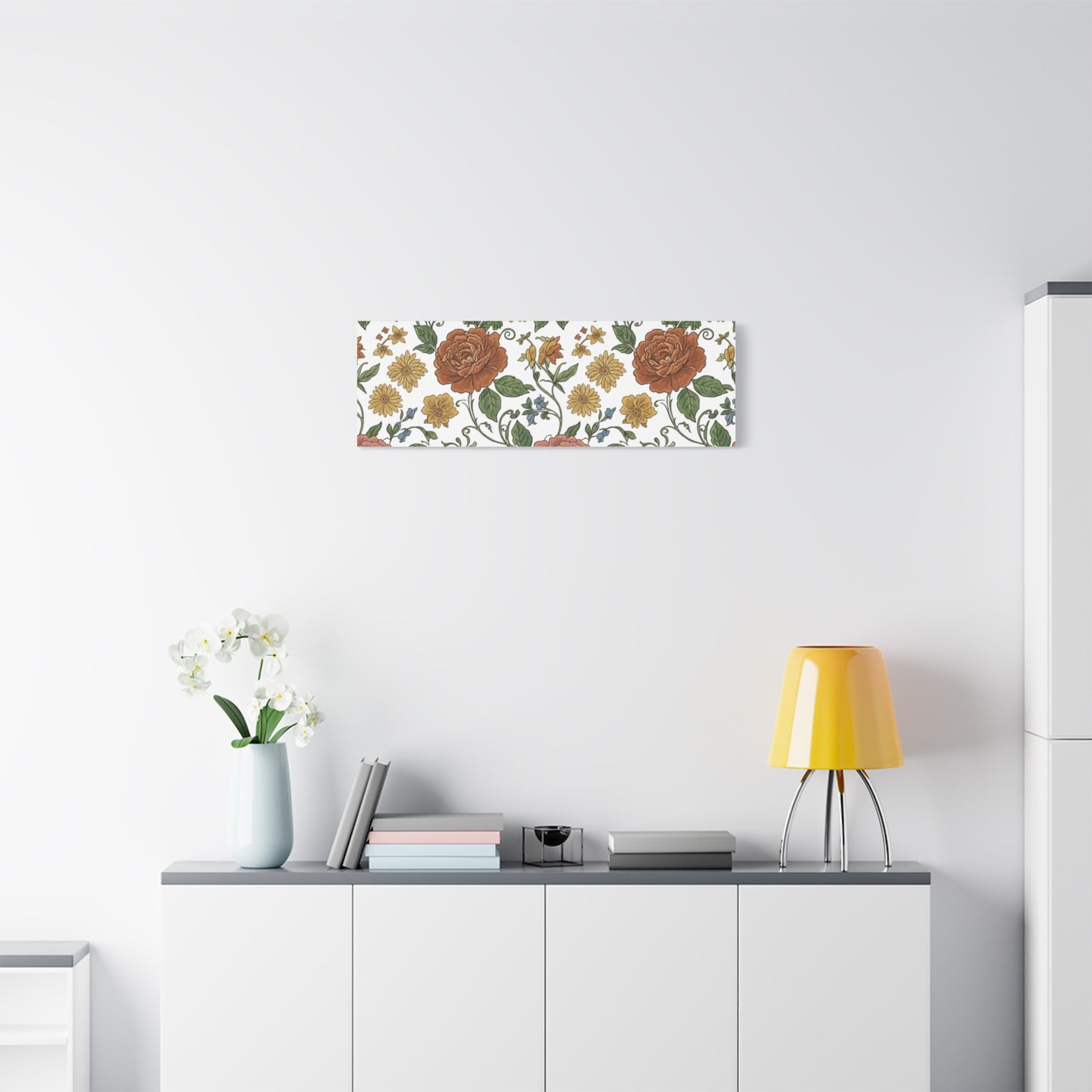 Rustic Floral Pattern Canvas | Folk Repeat Cottage Floral Print