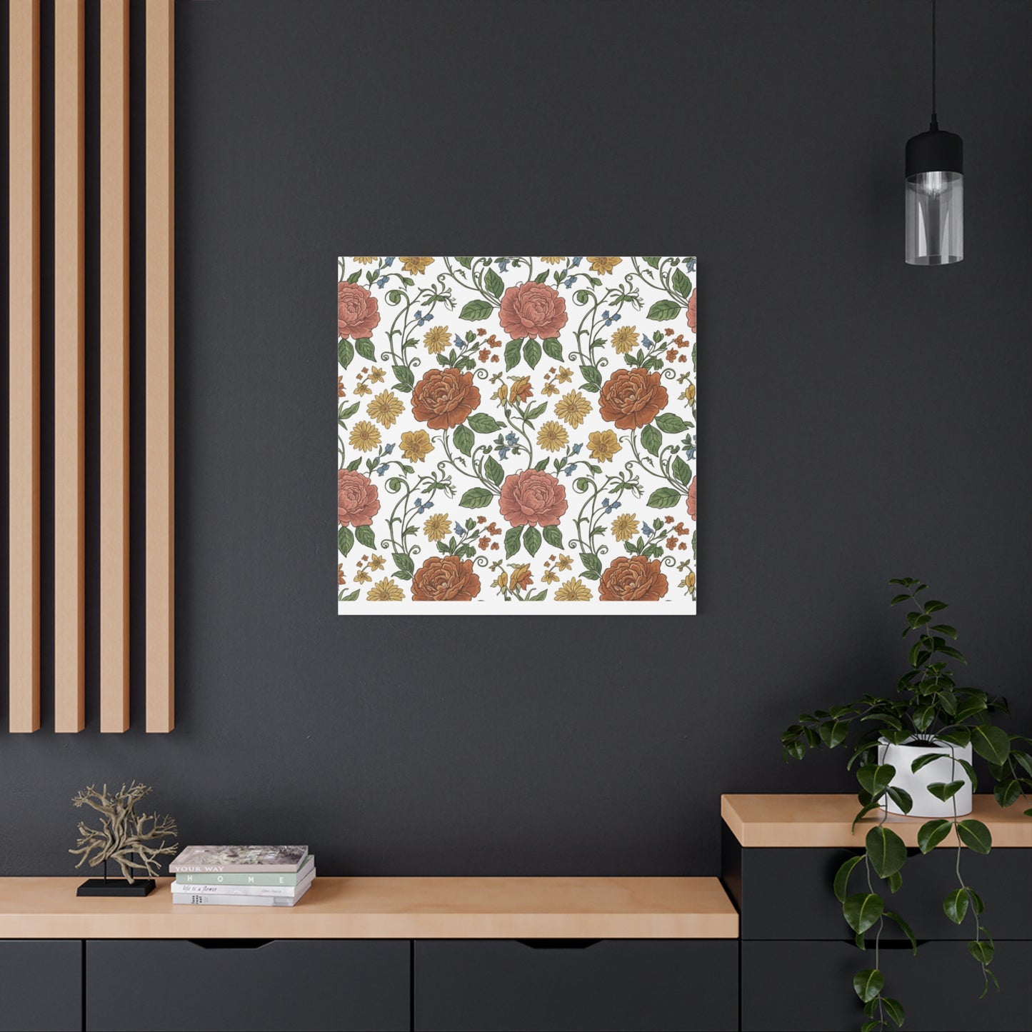 Rustic Floral Pattern Canvas | Folk Repeat Cottage Floral Print