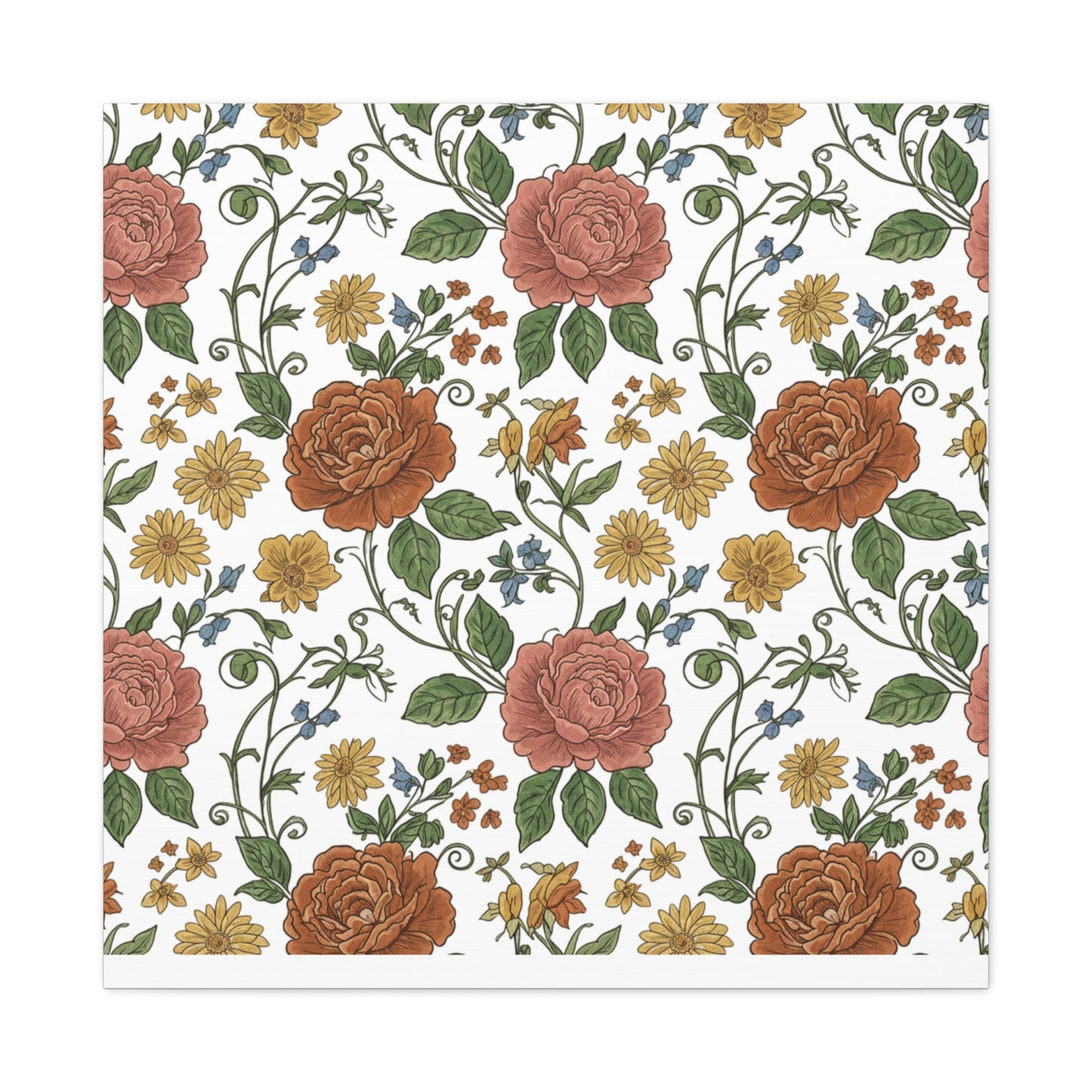 Rustic Floral Pattern Canvas | Folk Repeat Cottage Floral Print