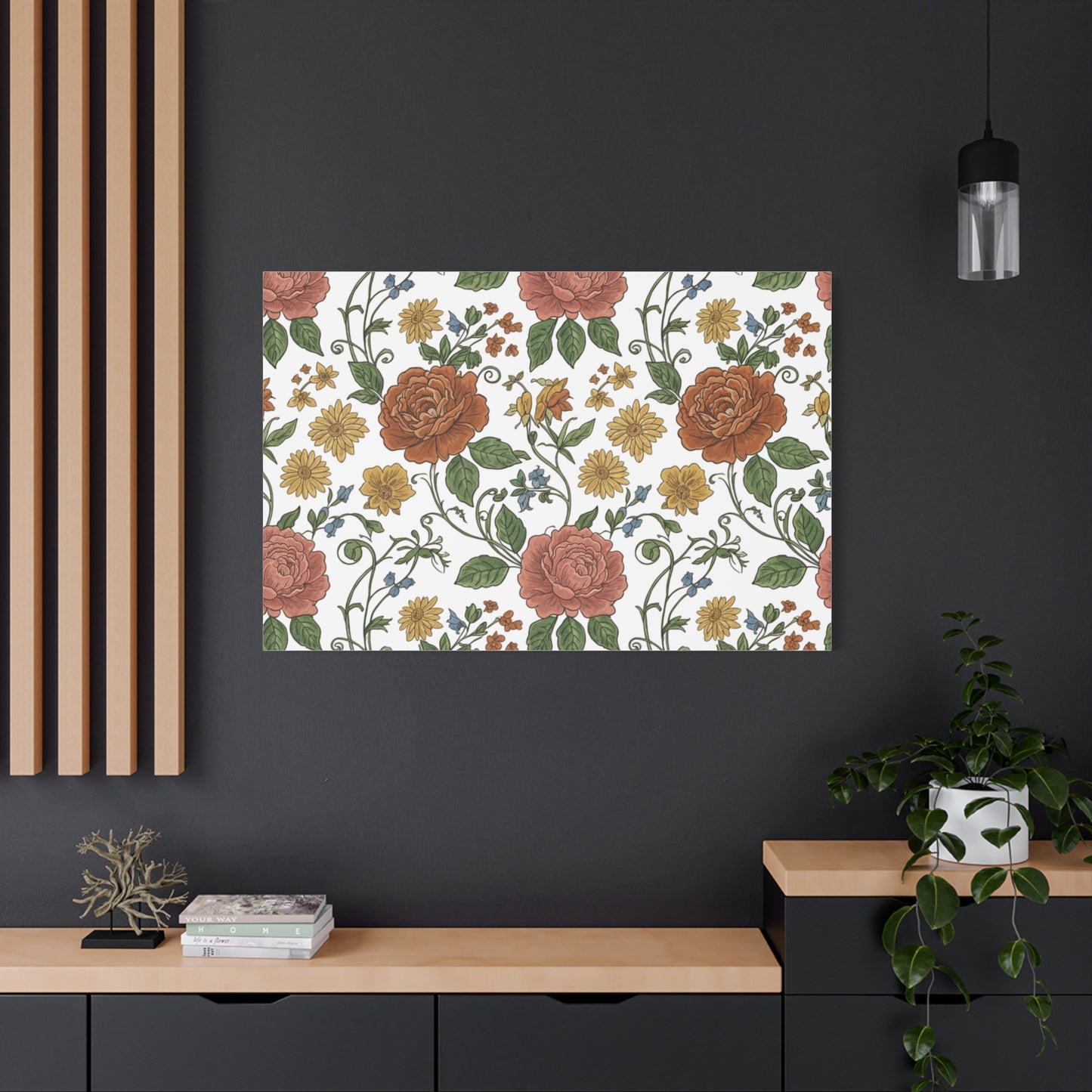 Rustic Floral Pattern Canvas | Folk Repeat Cottage Floral Print