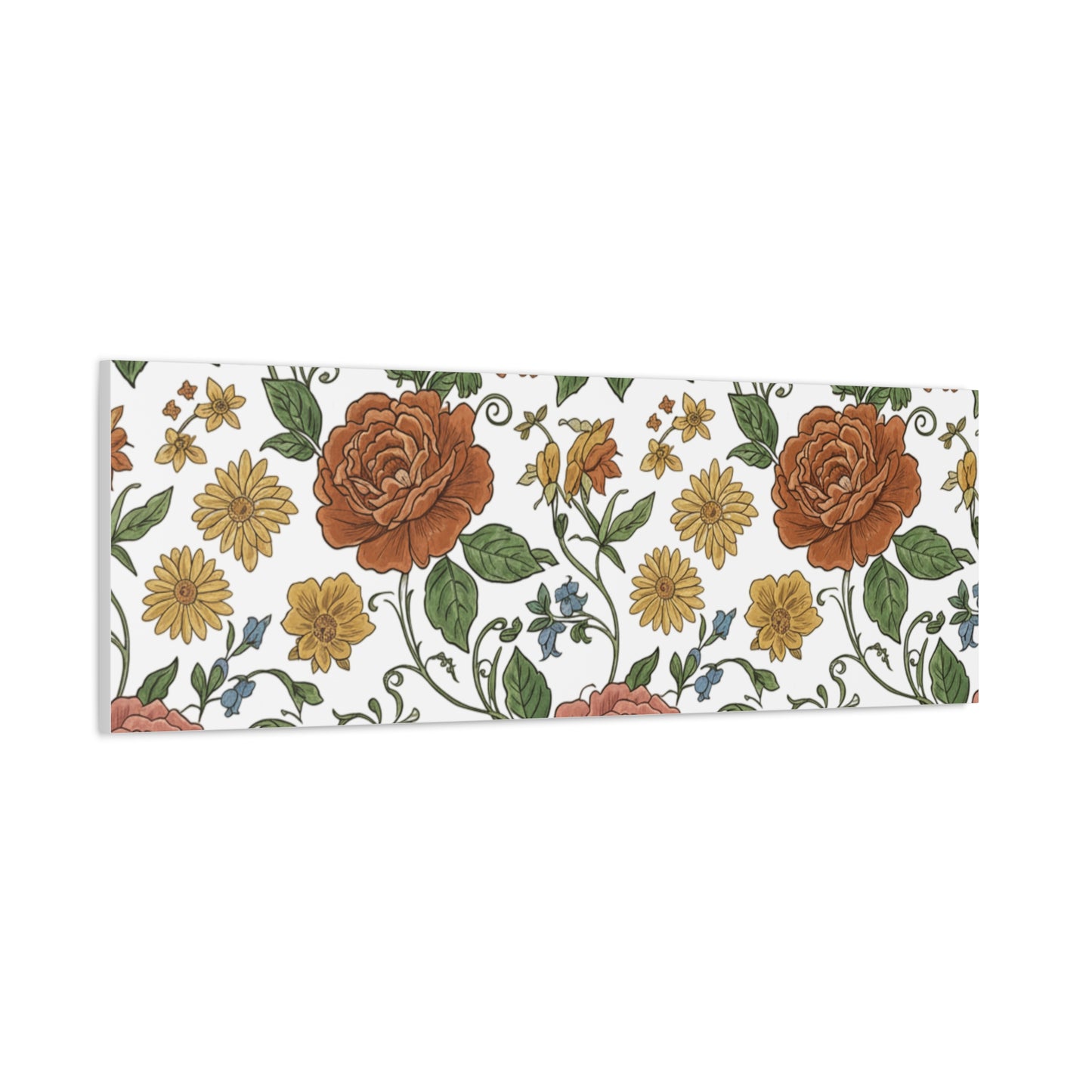 Rustic Floral Pattern Canvas | Folk Repeat Cottage Floral Print