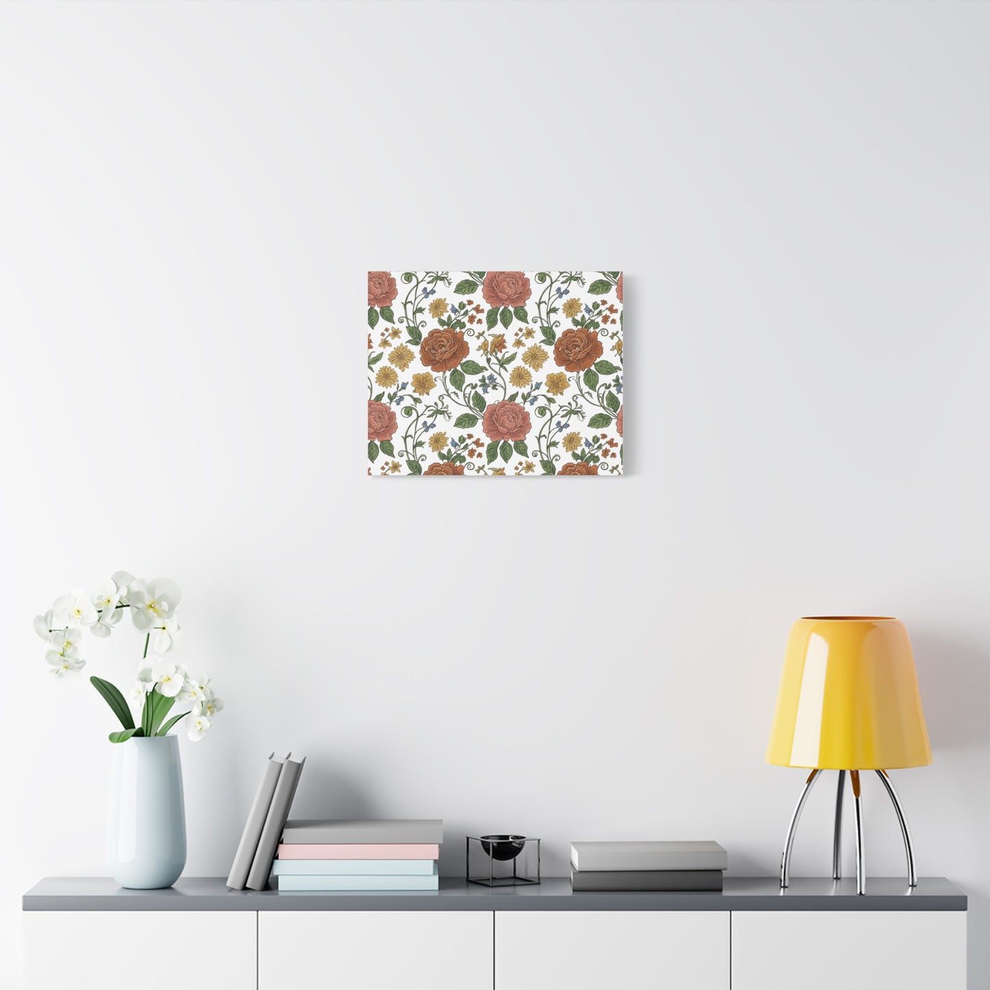 Rustic Floral Pattern Canvas | Folk Repeat Cottage Floral Print