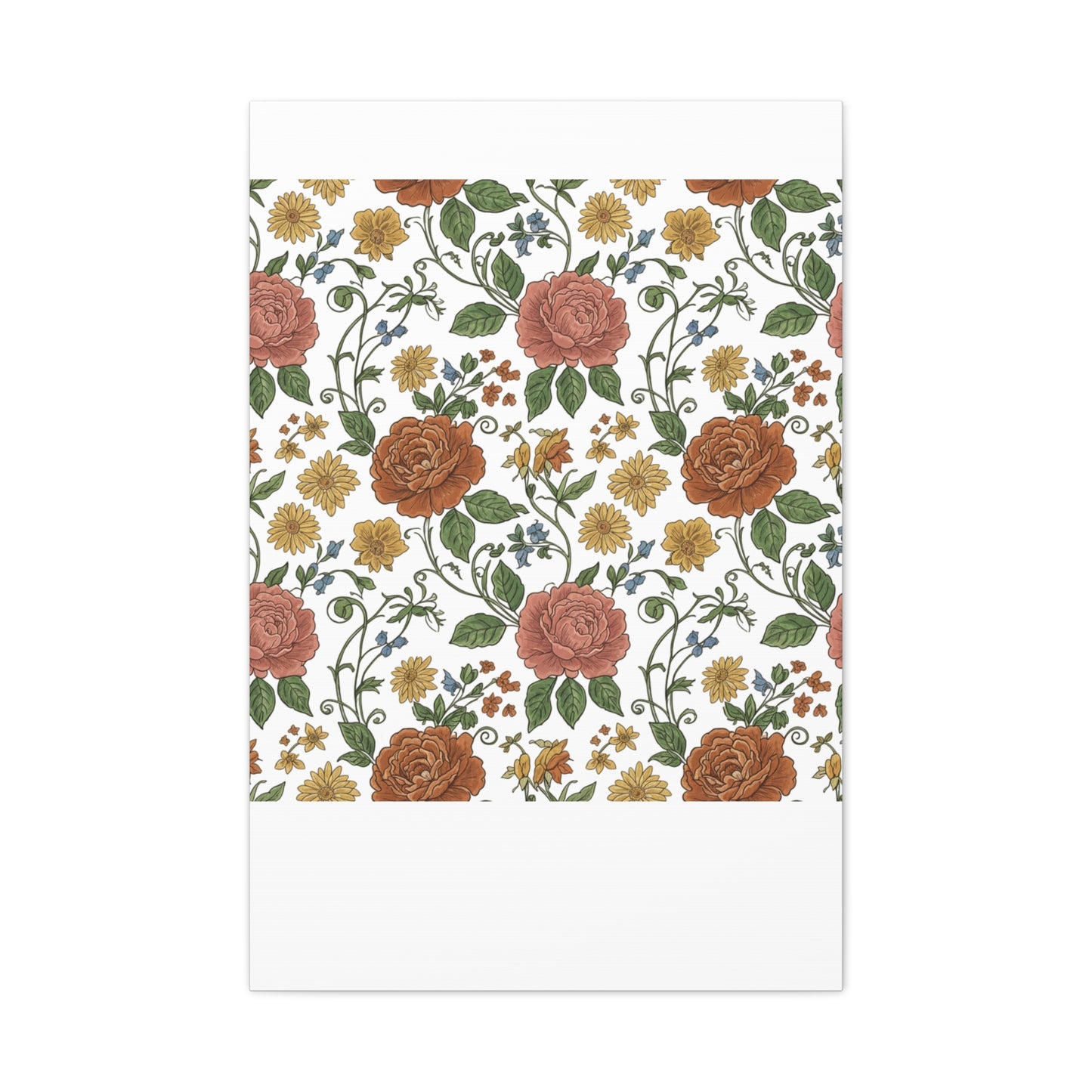 Rustic Floral Pattern Canvas | Folk Repeat Cottage Floral Print