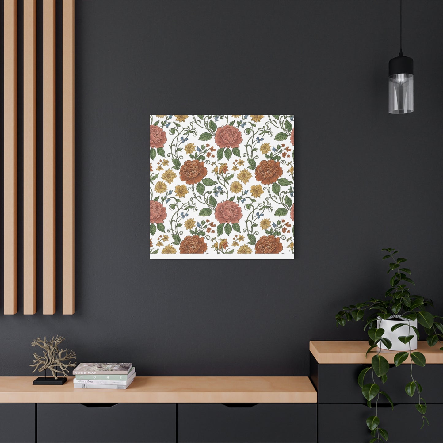 Rustic Floral Pattern Canvas | Folk Repeat Cottage Floral Print