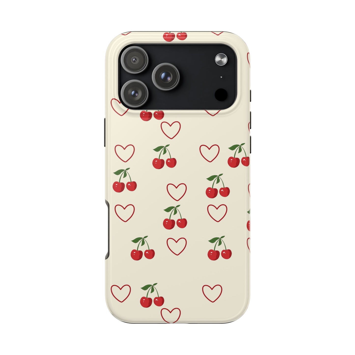 Cherry Heart Tough Phone Case — Retro Cute Protective iPhone Case