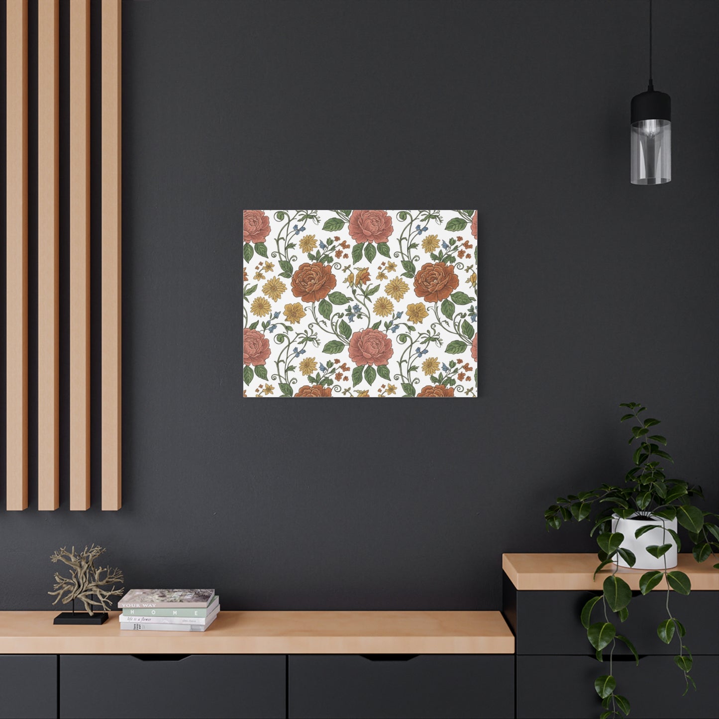 Rustic Floral Pattern Canvas | Folk Repeat Cottage Floral Print