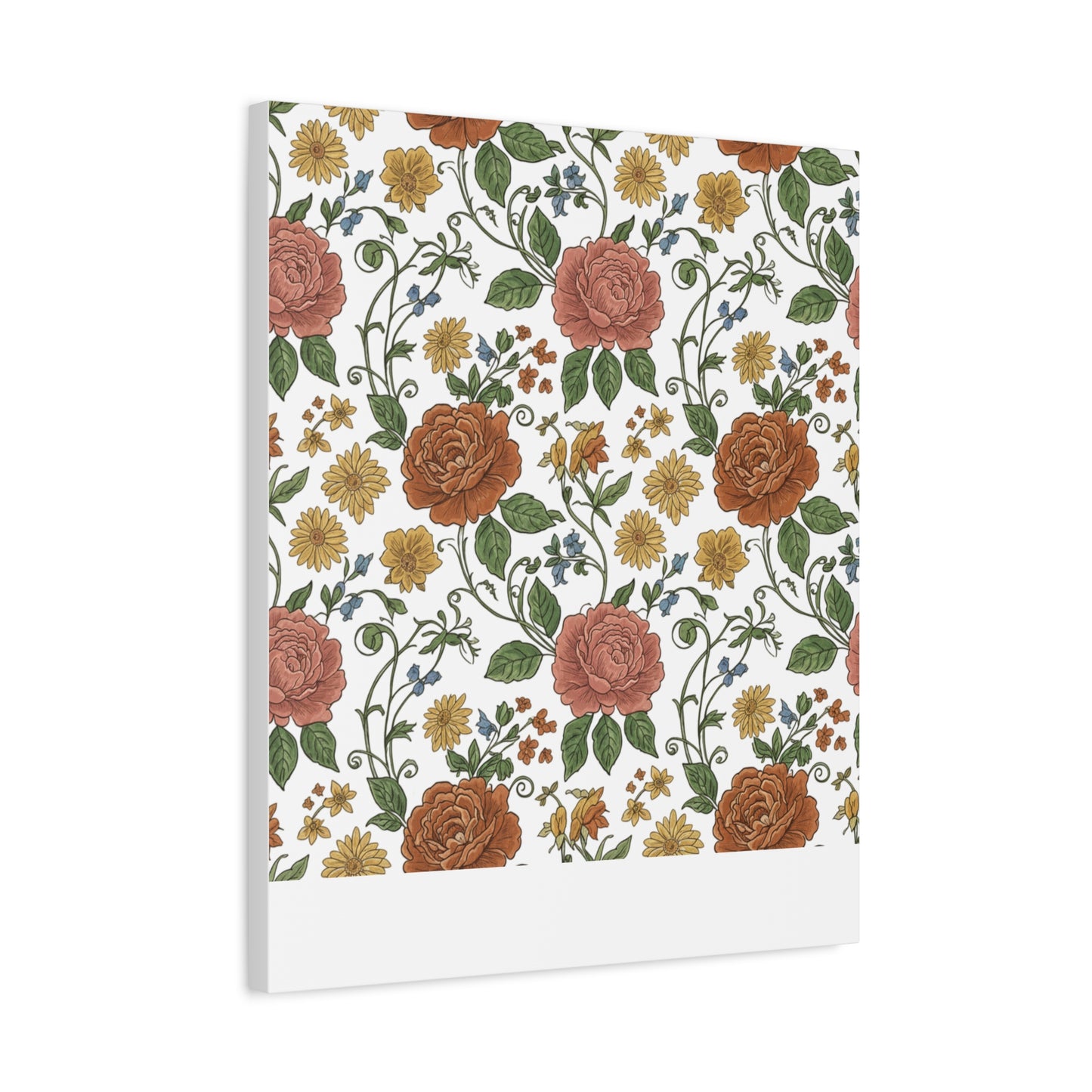 Rustic Floral Pattern Canvas | Folk Repeat Cottage Floral Print