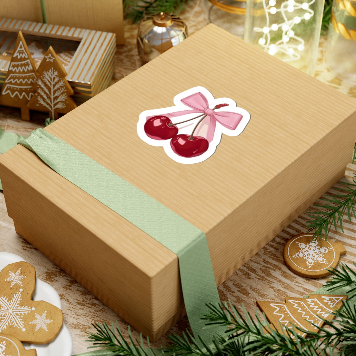 Cherry Pair Sticker — Cute Pink Bow Laptop Decal (Kiss-Cut)