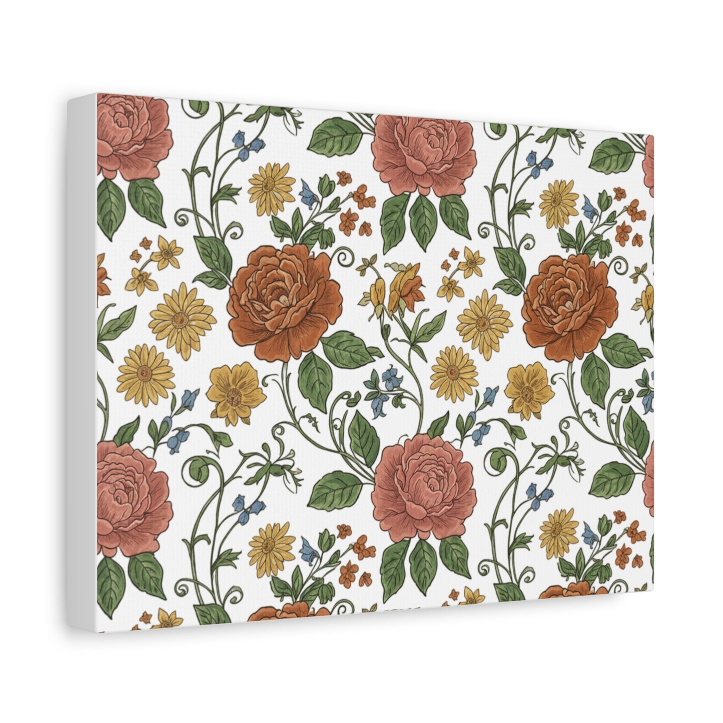 Rustic Floral Pattern Canvas | Folk Repeat Cottage Floral Print