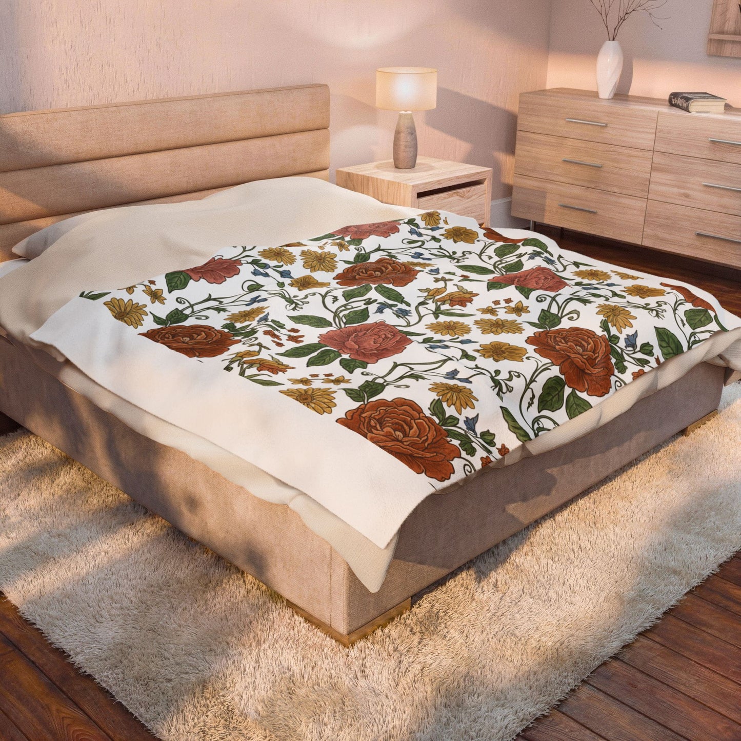 Cottage Rustic Floral Pattern Blanket | folk repeat vintage wallpaper