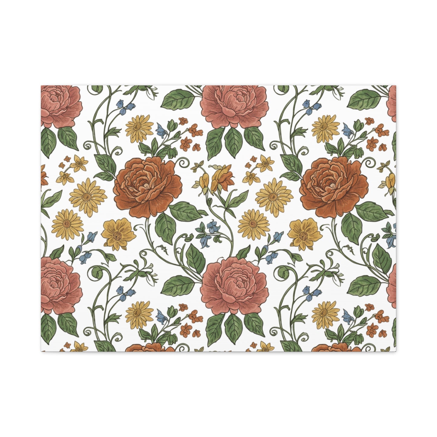 Rustic Floral Pattern Canvas | Folk Repeat Cottage Floral Print