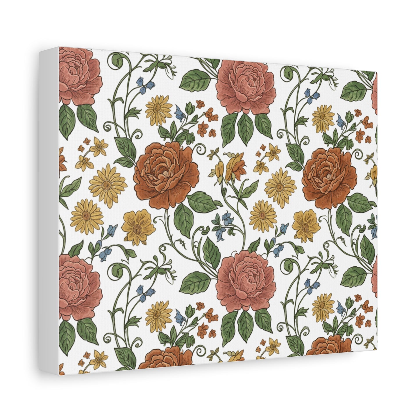 Rustic Floral Pattern Canvas | Folk Repeat Cottage Floral Print