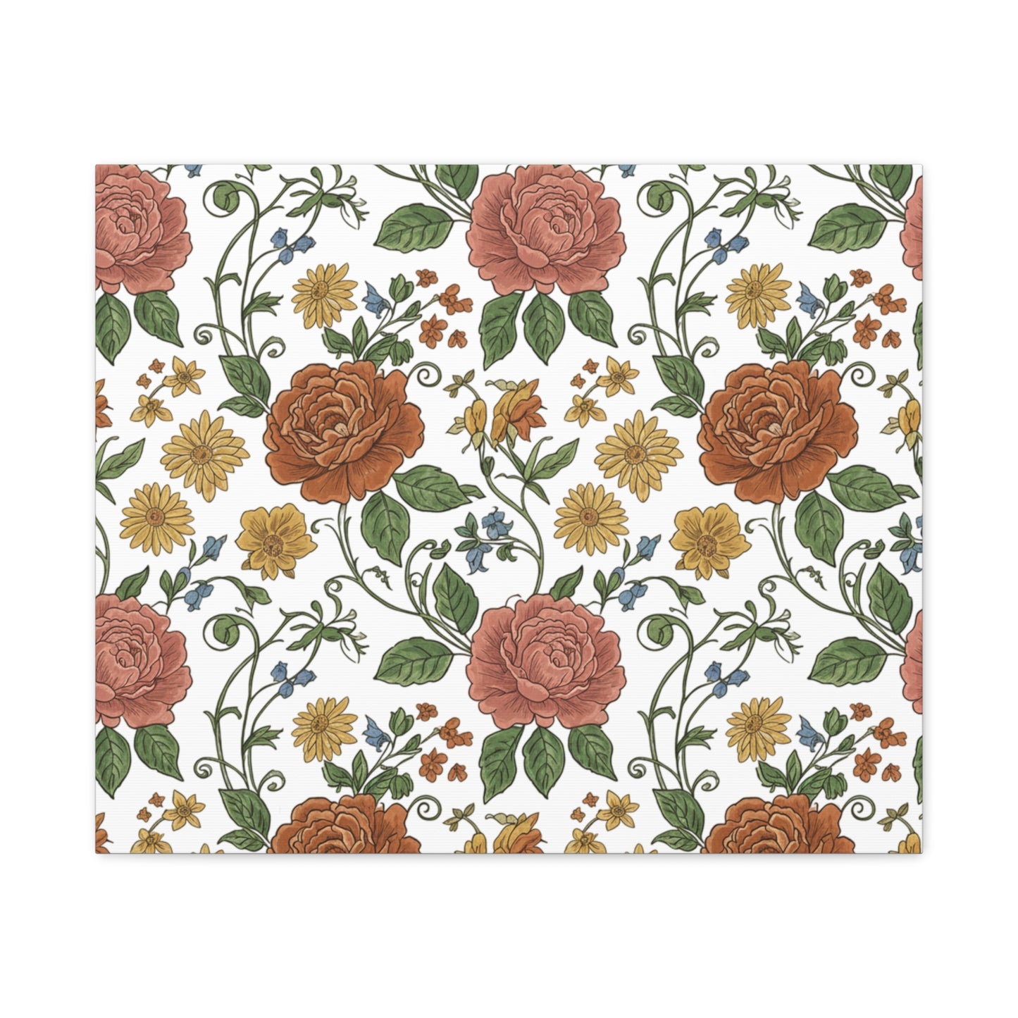 Rustic Floral Pattern Canvas | Folk Repeat Cottage Floral Print