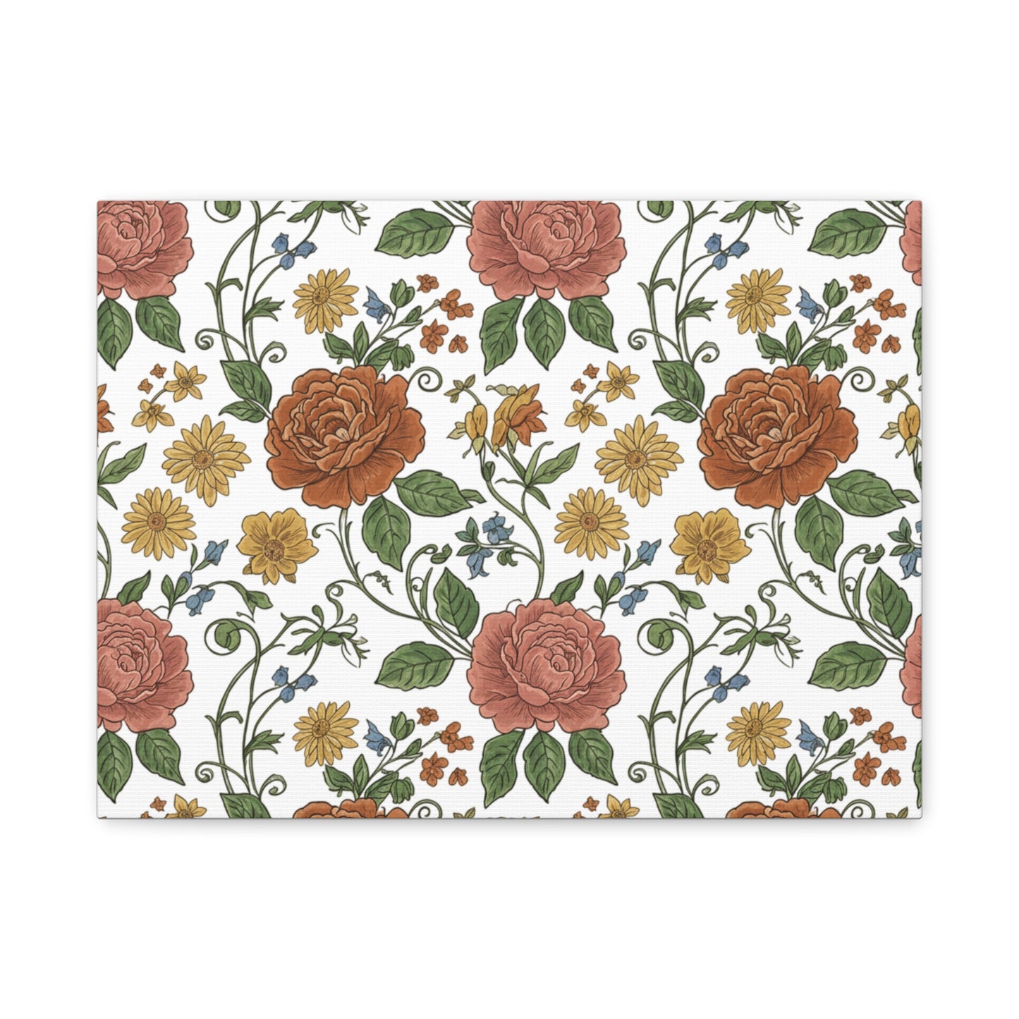 Rustic Floral Pattern Canvas | Folk Repeat Cottage Floral Print