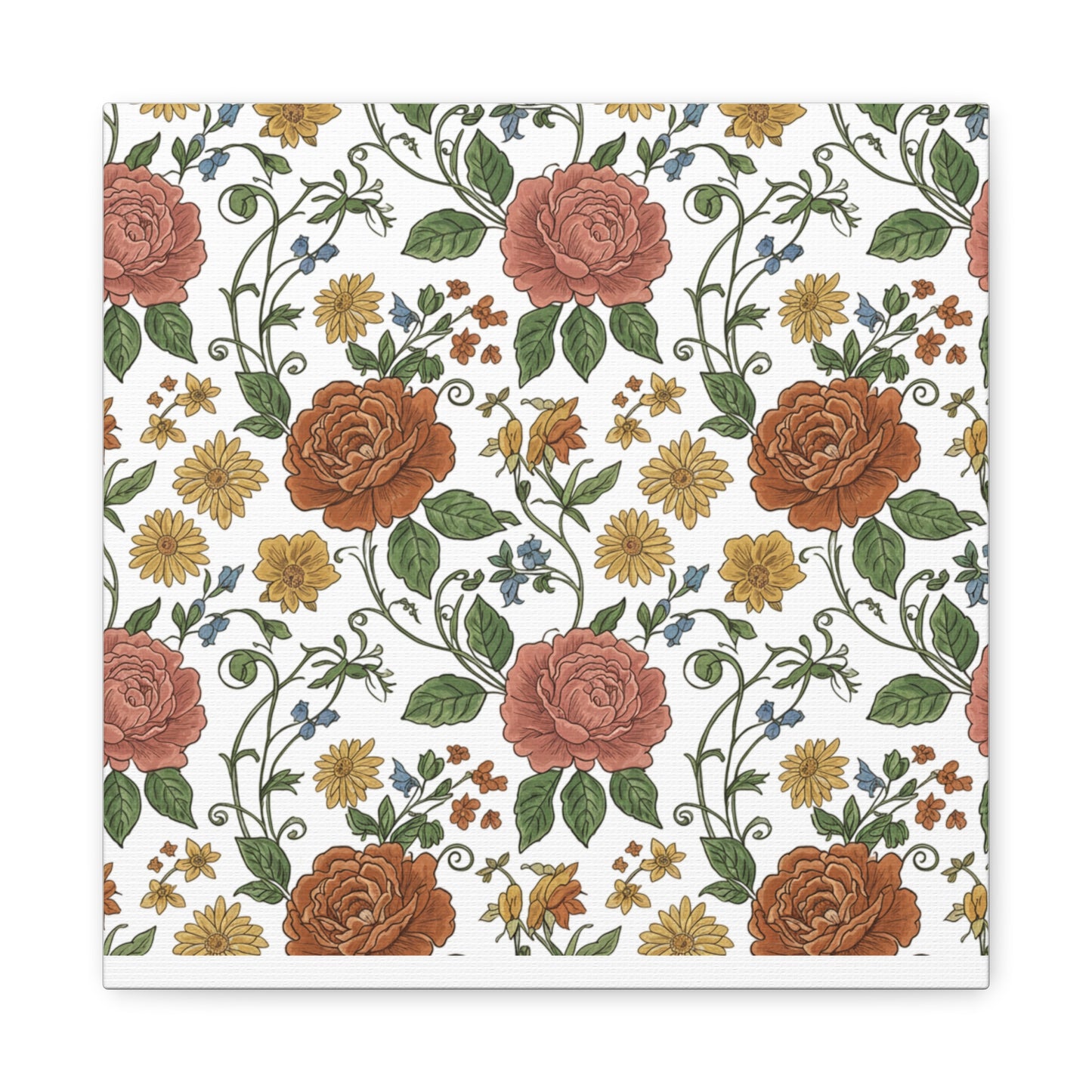 Rustic Floral Pattern Canvas | Folk Repeat Cottage Floral Print